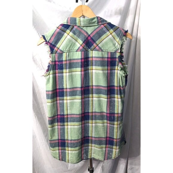 HIPPIE LAUNDRY Pastel Acid-Washed 100% Cotton Sleeveless Button Down Size M - Picture 6 of 6